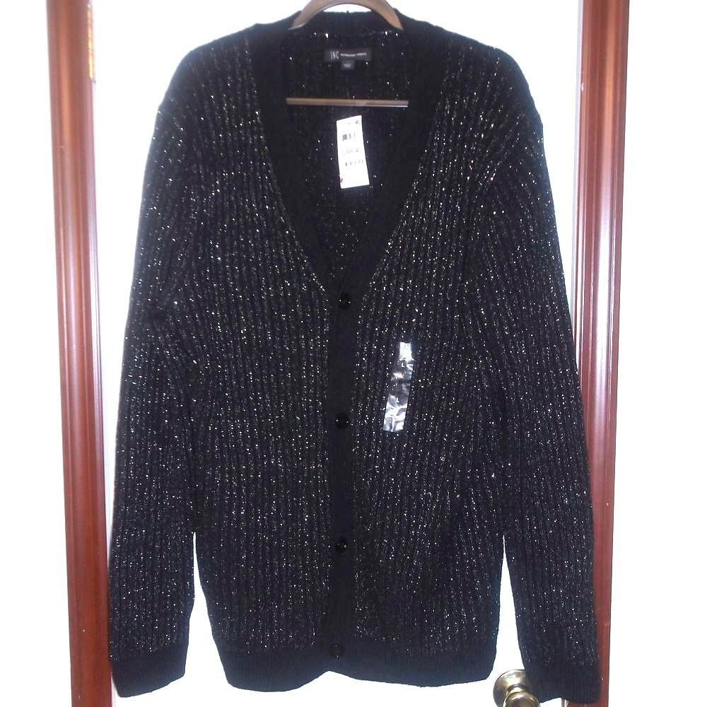 INC International Concepts Sparkly Black Cardigan Sweater‎ Party Wear Large